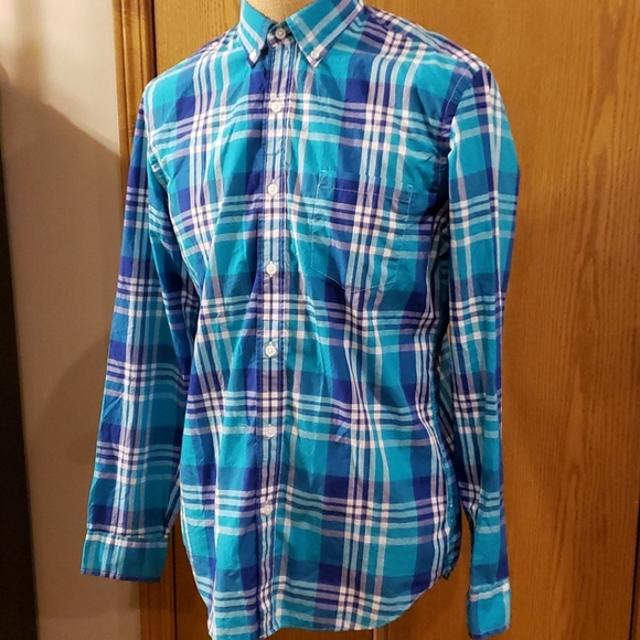 J crew lightweight button down bright green plaid - Picture 2 of 5